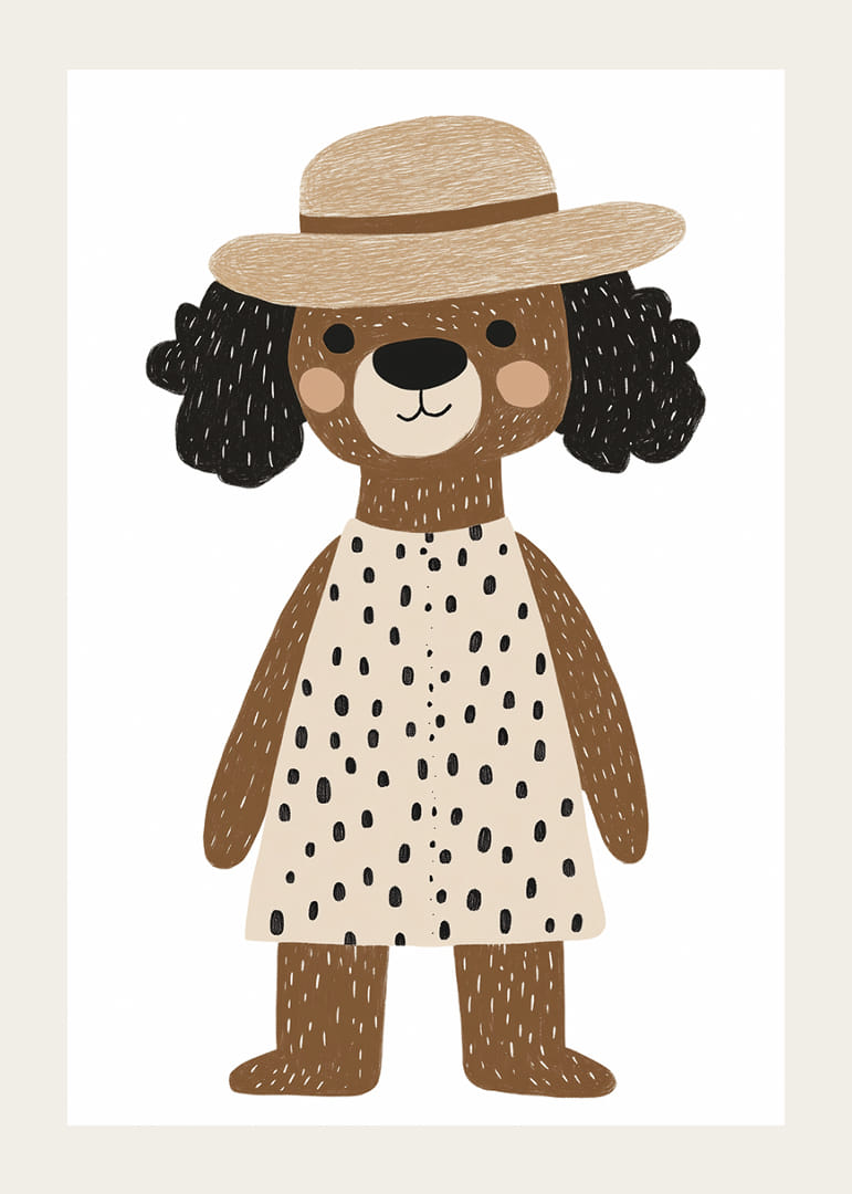 Charmant chien en chapeau et robe répandant la joie.-12