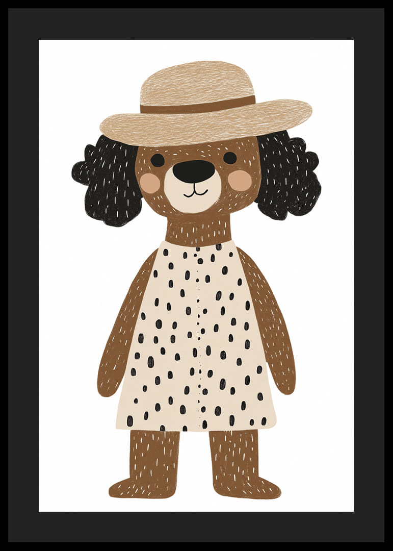 Charmant chien en chapeau et robe répandant la joie.-12