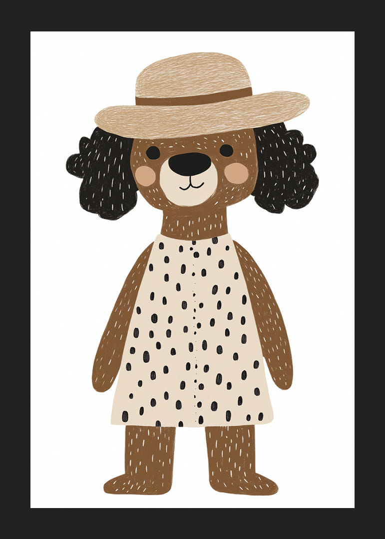 Charmant chien en chapeau et robe répandant la joie.-12