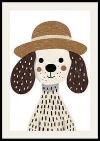 Očarujúci pes so škvrnitou srsťou a slameným klobúkom šíri radosť.-2