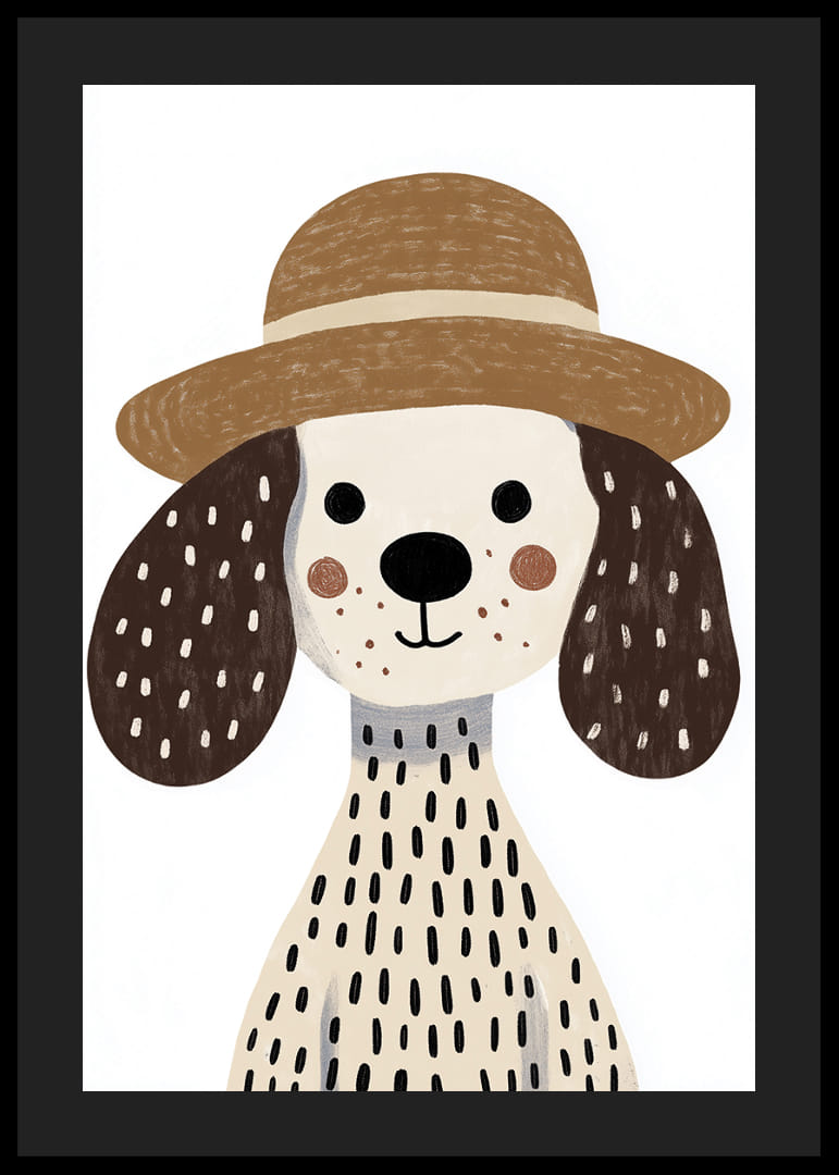 Očarujúci pes so škvrnitou srsťou a slameným klobúkom šíri radosť.-12