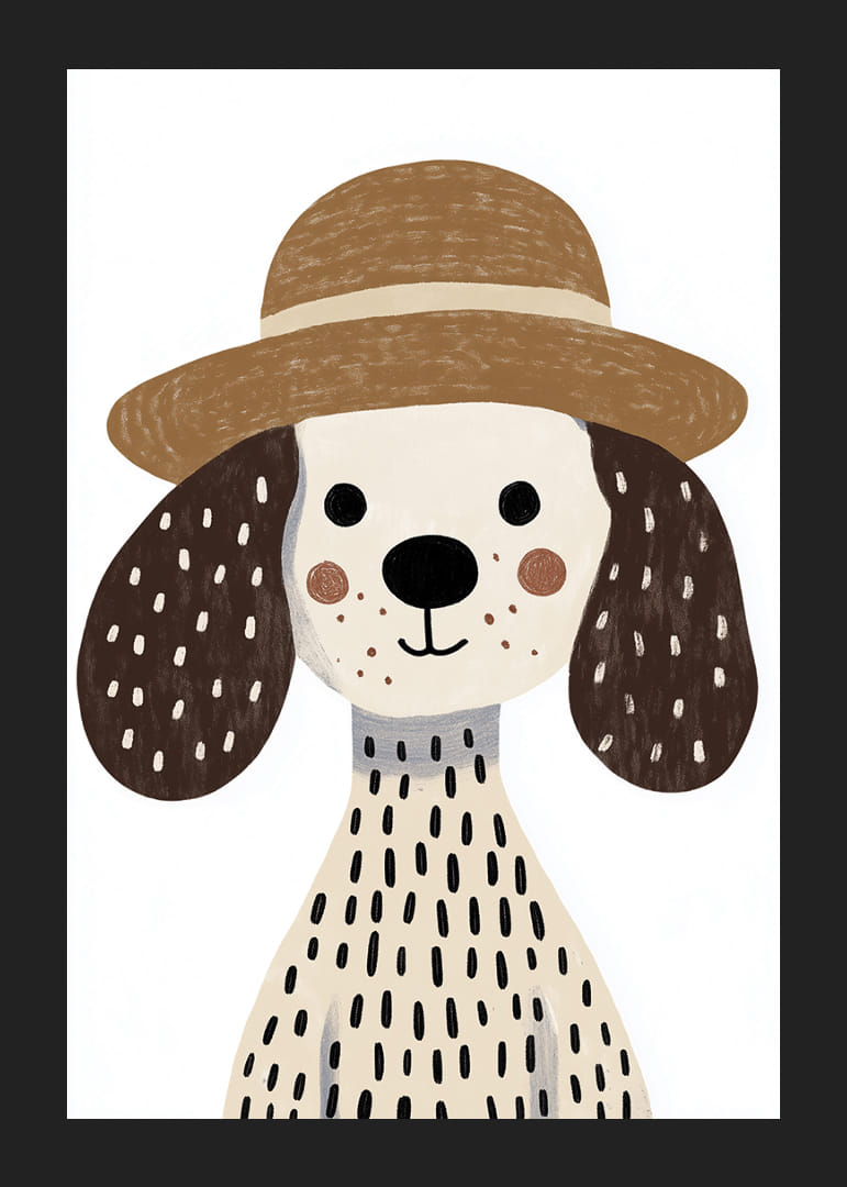 Očarujúci pes so škvrnitou srsťou a slameným klobúkom šíri radosť.-12