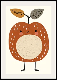 Charming cartoon apple with a smile and leafy tops.-2