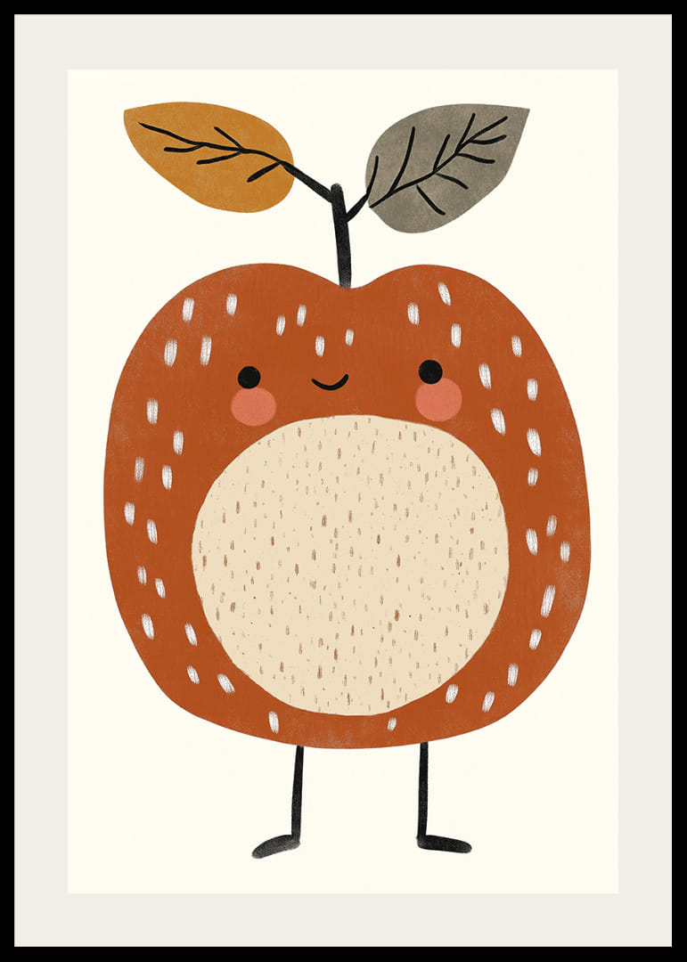 Măr fermecător de desene animate, cu un zâmbet și vârfuri cu frunze.-12