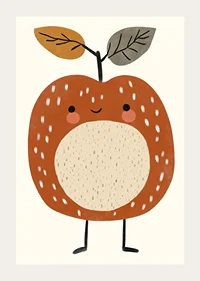 Charming cartoon apple with a smile and leafy tops.-3