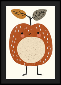 Măr fermecător de desene animate, cu un zâmbet și vârfuri cu frunze.-4