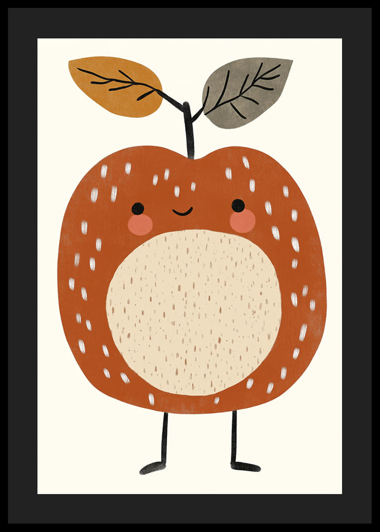 Măr fermecător de desene animate, cu un zâmbet și vârfuri cu frunze.-12