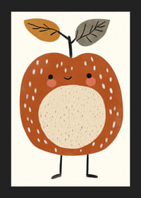 Măr fermecător de desene animate, cu un zâmbet și vârfuri cu frunze.-5