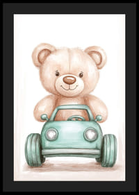 Ein süßer Teddybär fährt voller Freude ein kleines Auto.-4