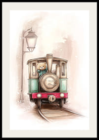 Un charmant voyage en train avec un ours en peluche à la barre.-2
