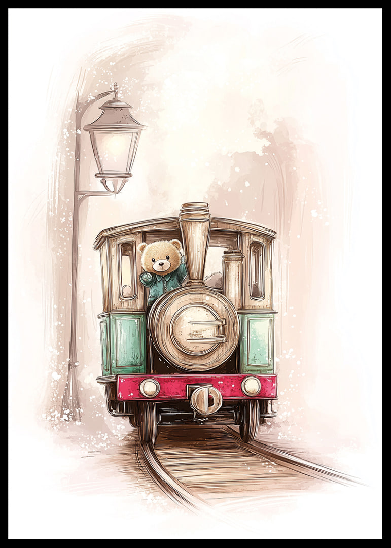 A charming train journey with a teddy bear at the helm.-12