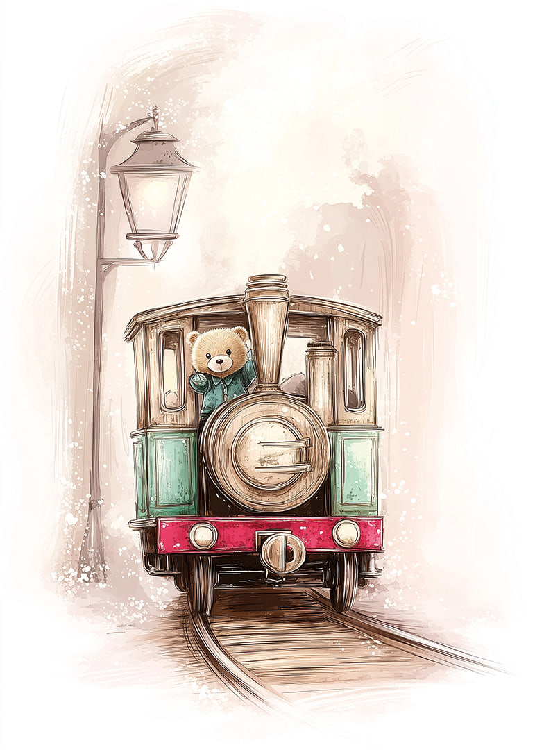 A charming train journey with a teddy bear at the helm.-12