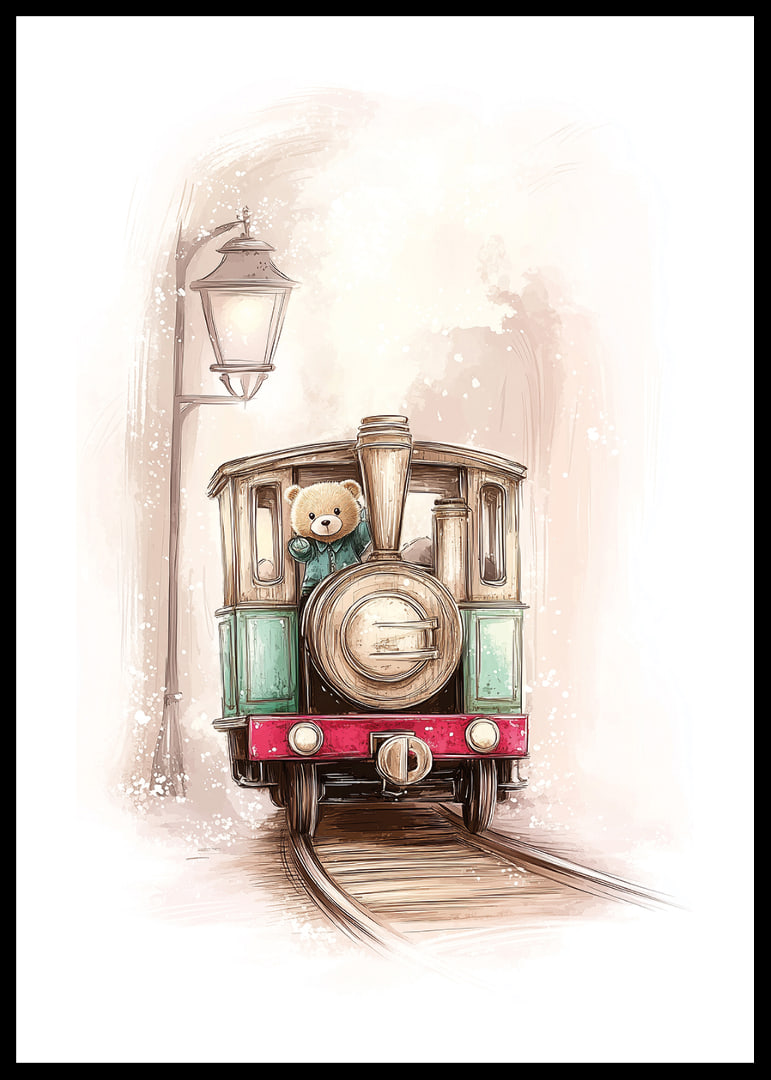 A charming train journey with a teddy bear at the helm.-12