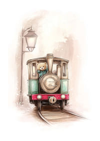 Een charmante treinreis met een teddybeer aan het roer.-1