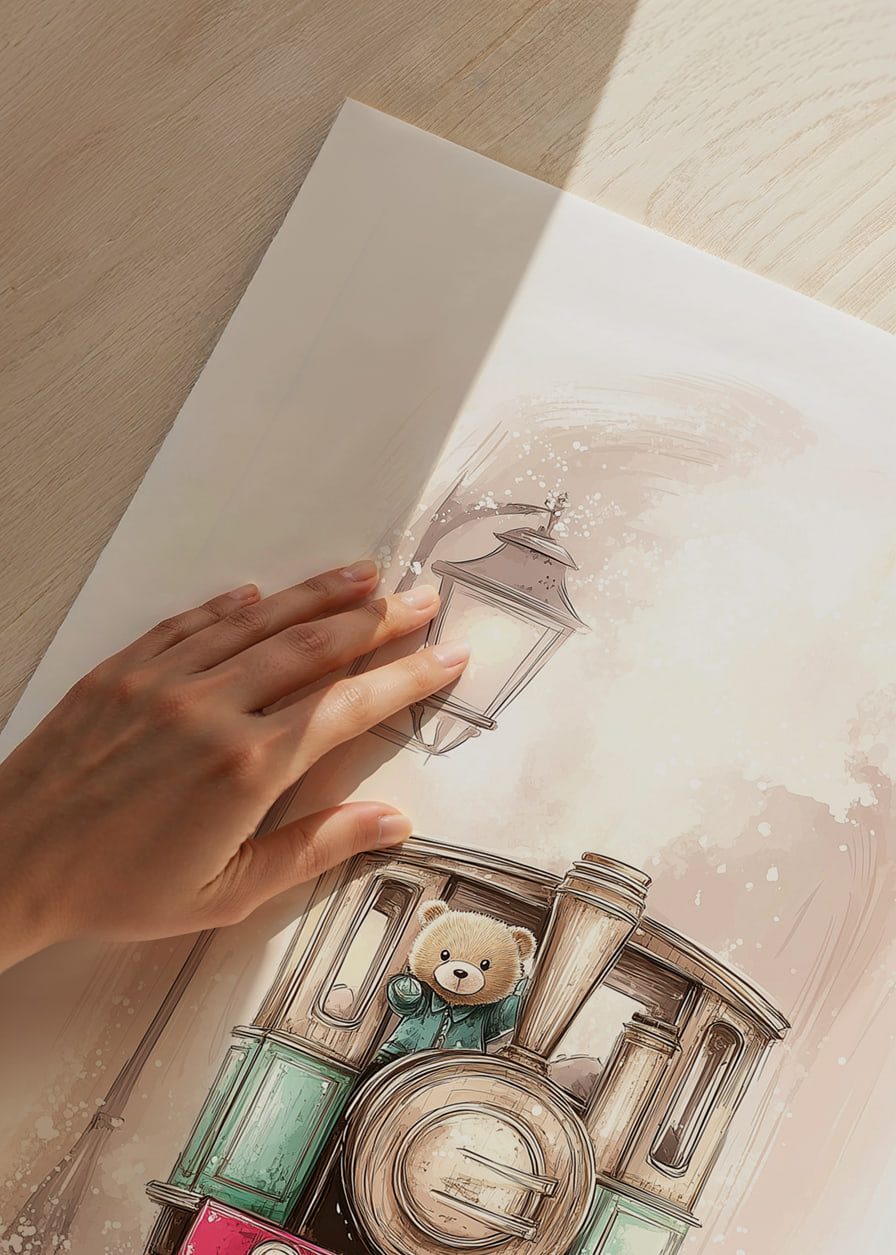 A charming train journey with a teddy bear at the helm.-12