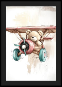 Jemne namaľovaný medvedík na dobrodružstve vo farebnom lietadle.-4