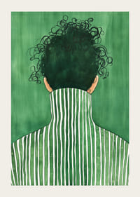 Egy személy, széles vonalakkal zöld háttér előtt.-3