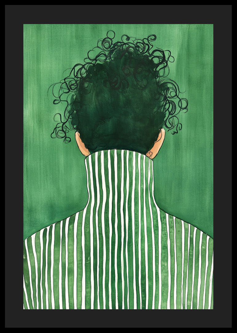 Egy személy, széles vonalakkal zöld háttér előtt.-12