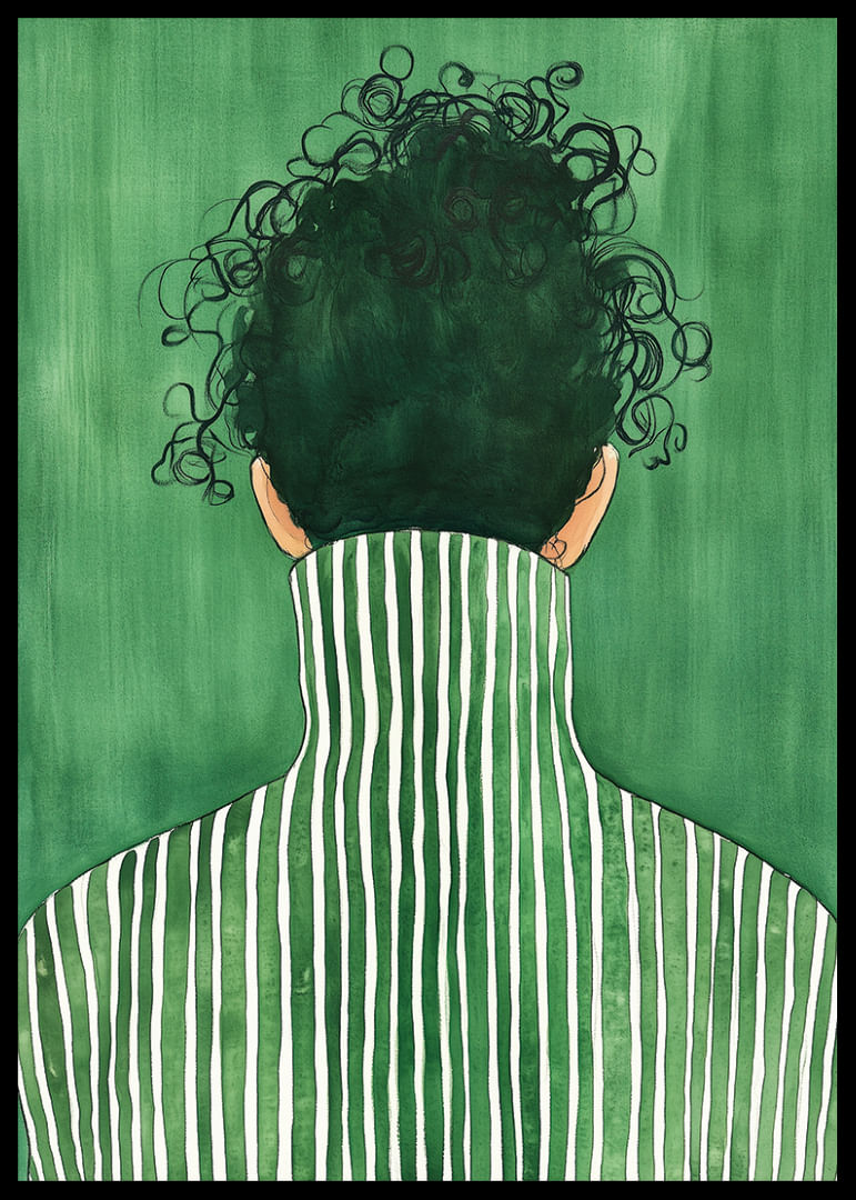 Une personne avec des lignes épurées sur un fond vert.-12