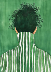 Une personne avec des lignes épurées sur un fond vert.-3