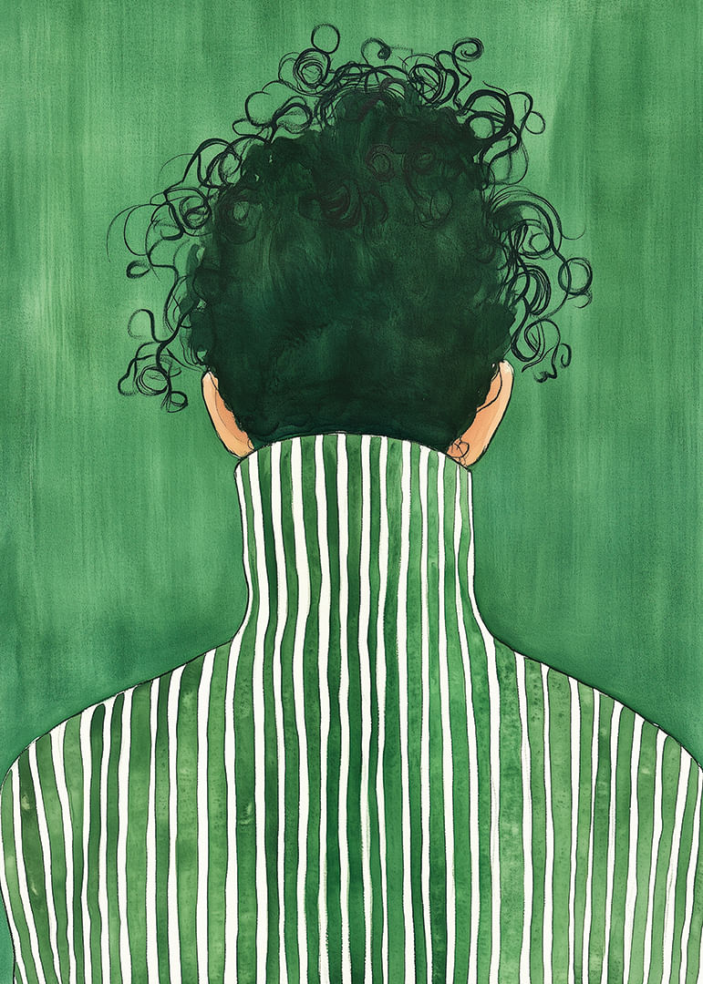 Une personne avec des lignes épurées sur un fond vert.-12