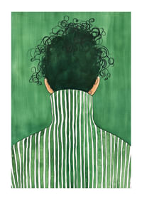 Une personne avec des lignes épurées sur un fond vert.-1