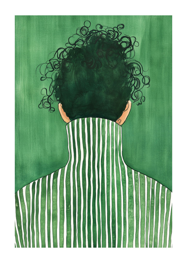 Une personne avec des lignes épurées sur un fond vert.-12