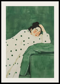 Lepäävä hahmo rauhoittavien vihreiden sävyjen syleilyssä.-2