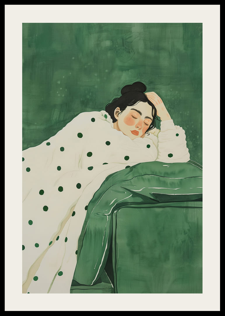 Lepäävä hahmo rauhoittavien vihreiden sävyjen syleilyssä.-12