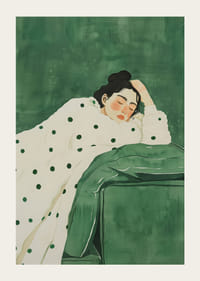 Lepäävä hahmo rauhoittavien vihreiden sävyjen syleilyssä.-3