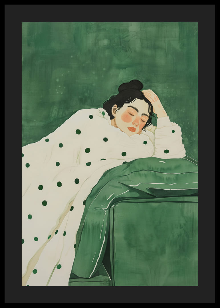 Lepäävä hahmo rauhoittavien vihreiden sävyjen syleilyssä.-12