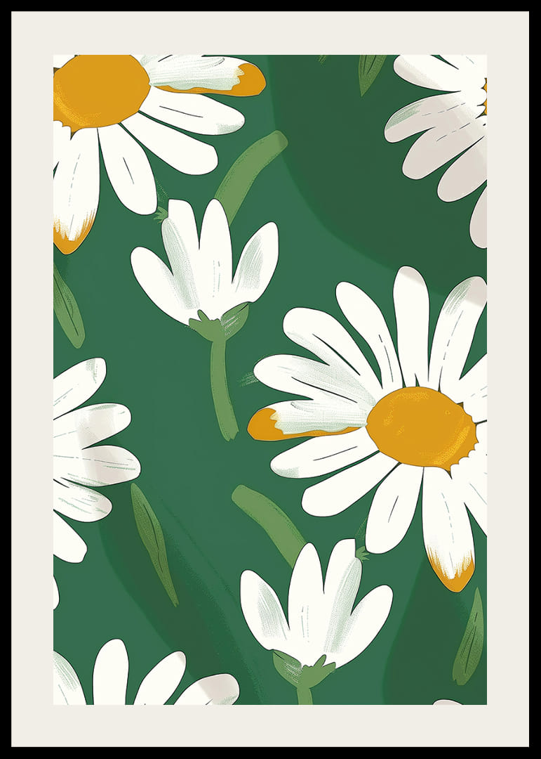 Livliga prästkragar på grön bakgrund sprider glädje.-12