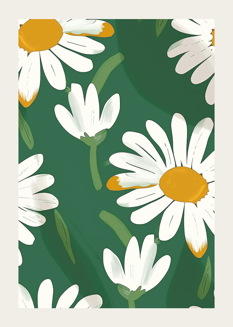 Livliga prästkragar på grön bakgrund sprider glädje.-12