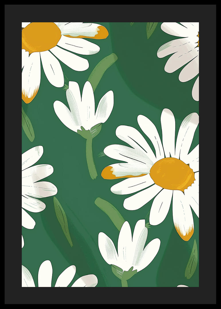 Livliga prästkragar på grön bakgrund sprider glädje.-12