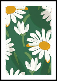 Leuchtende Gänseblümchen auf grünem Hintergrund verbreiten Freude.-0