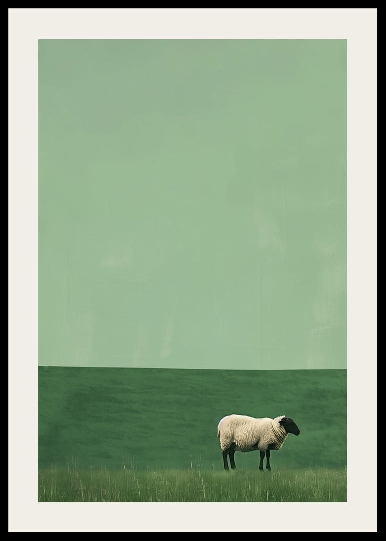 A lonely sheep in a quiet green meadow inspires tranquility.-12