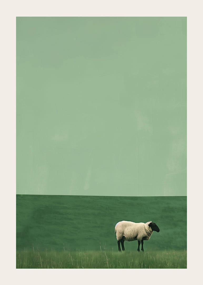 A lonely sheep in a quiet green meadow inspires tranquility.-12