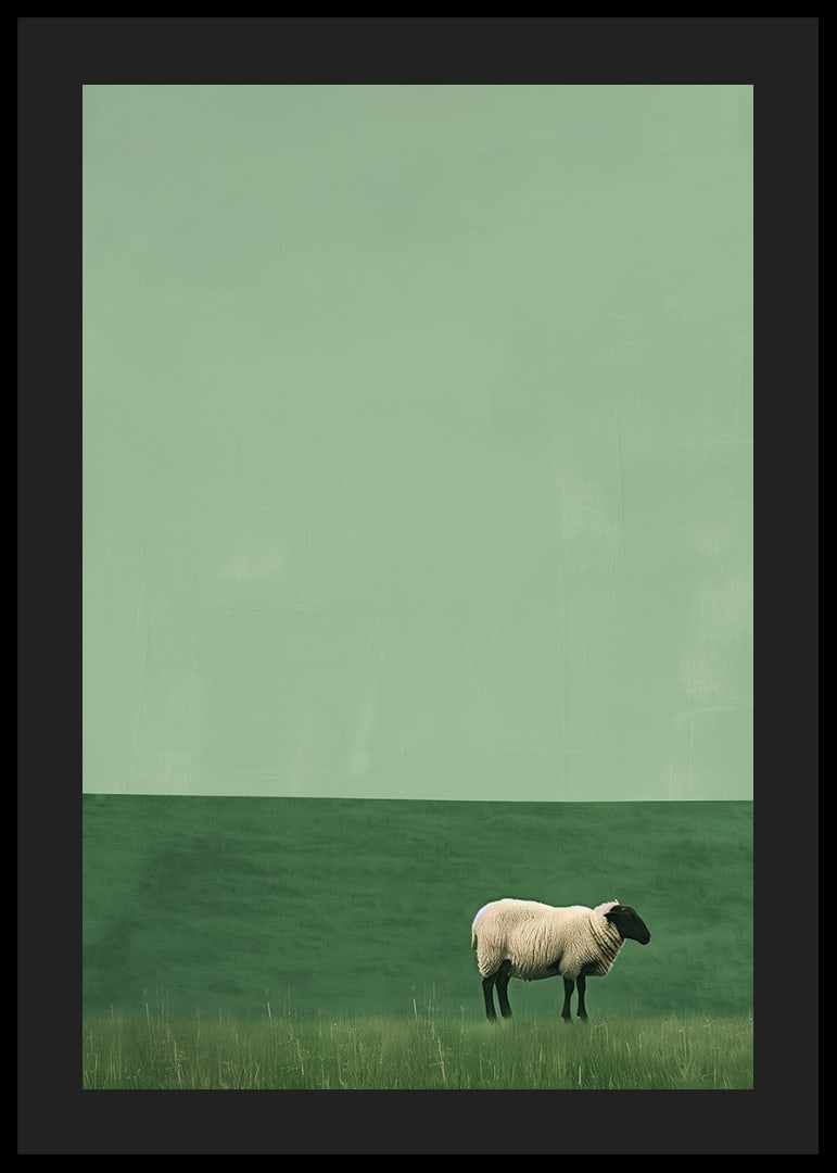 A lonely sheep in a quiet green meadow inspires tranquility.-12