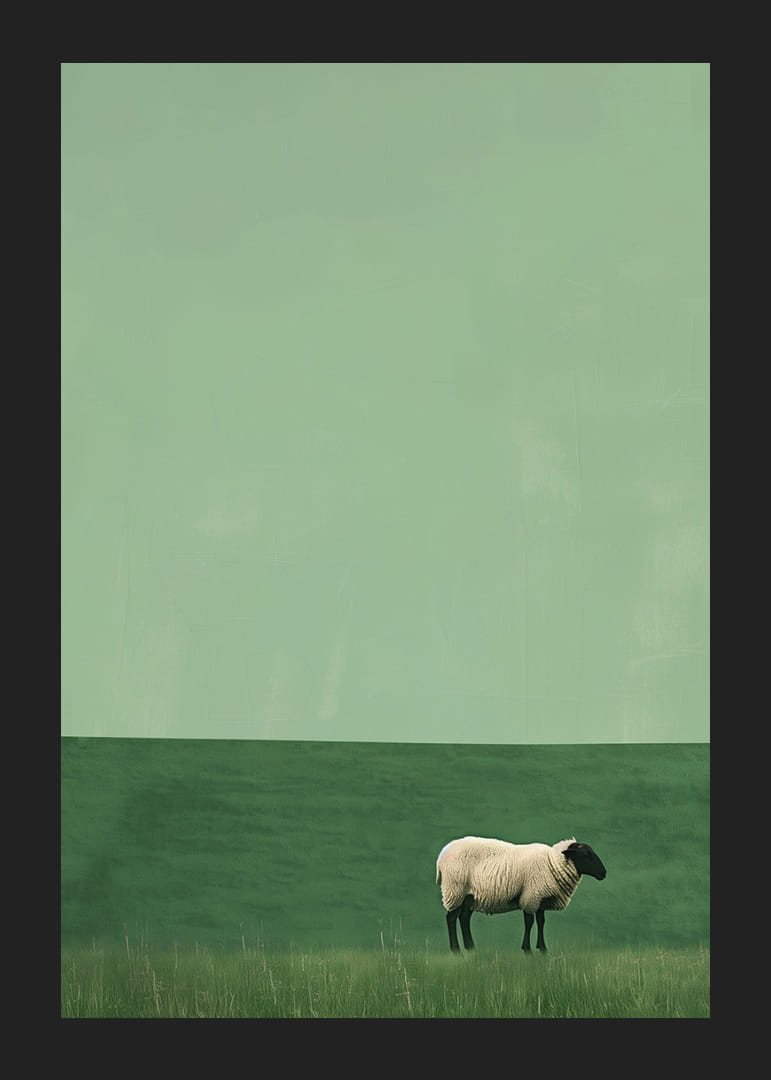 A lonely sheep in a quiet green meadow inspires tranquility.-12