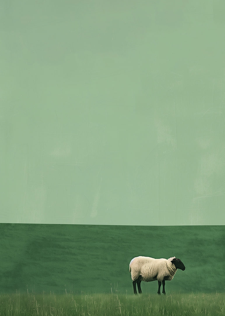 A lonely sheep in a quiet green meadow inspires tranquility.-12