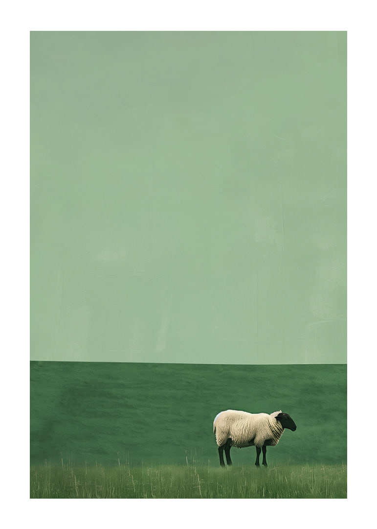 A lonely sheep in a quiet green meadow inspires tranquility.-12