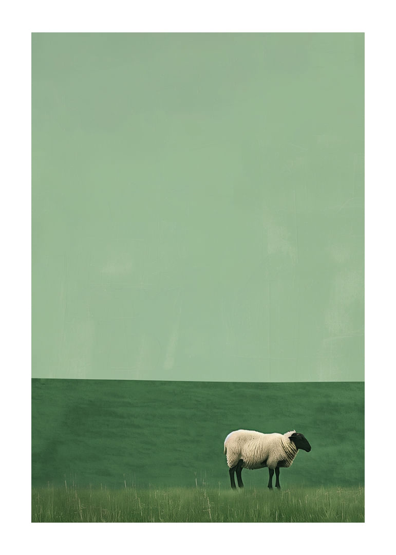 O oaie singură într-o pajiște verde și liniștită inspiră liniște.-12