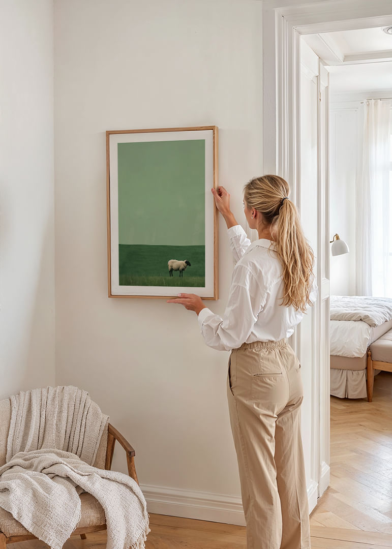 O oaie singură într-o pajiște verde și liniștită inspiră liniște.-12