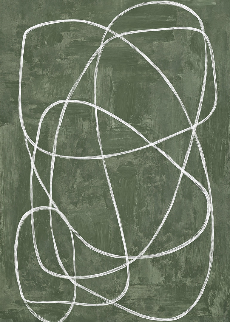 Soft lines squiggle on a deep green background.-12
