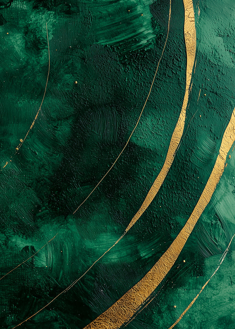 Dramatic green swirls with golden details create magic.-12