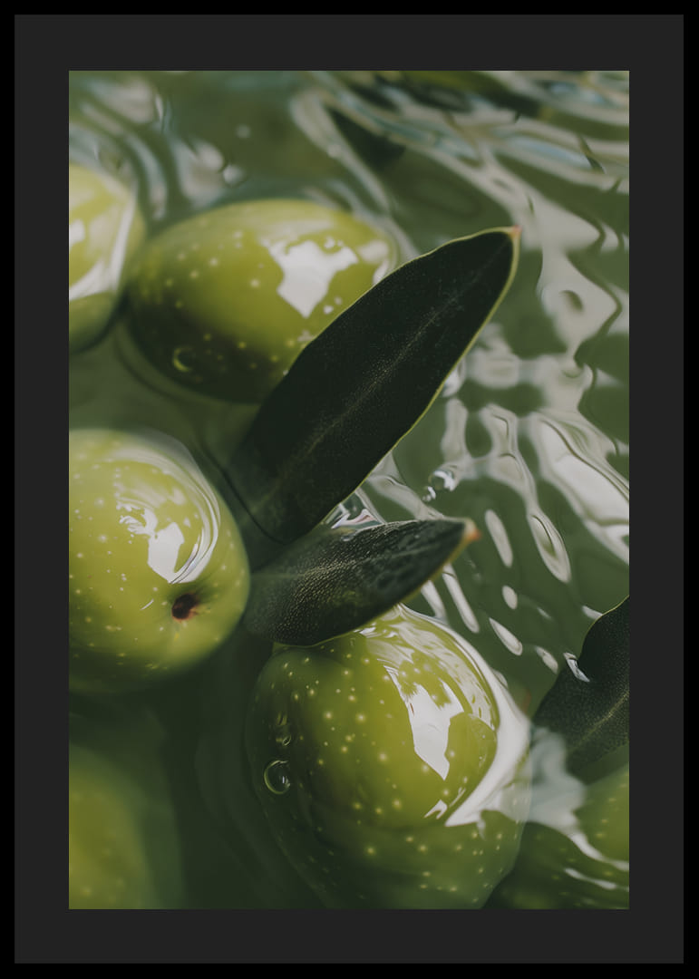 The olives float peacefully in a sea of green light.-12