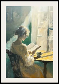 A woman enjoys the morning light while reading.-2