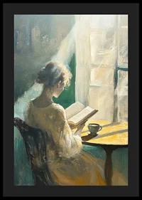 A woman enjoys the morning light while reading.-4
