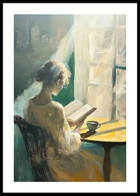 A woman enjoys the morning light while reading.-0