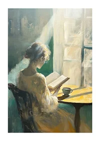 A woman enjoys the morning light while reading.-1
